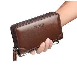 Wholesale Classic PU Leather Men Clutch Bag Oil Wax Surface Long Wallet