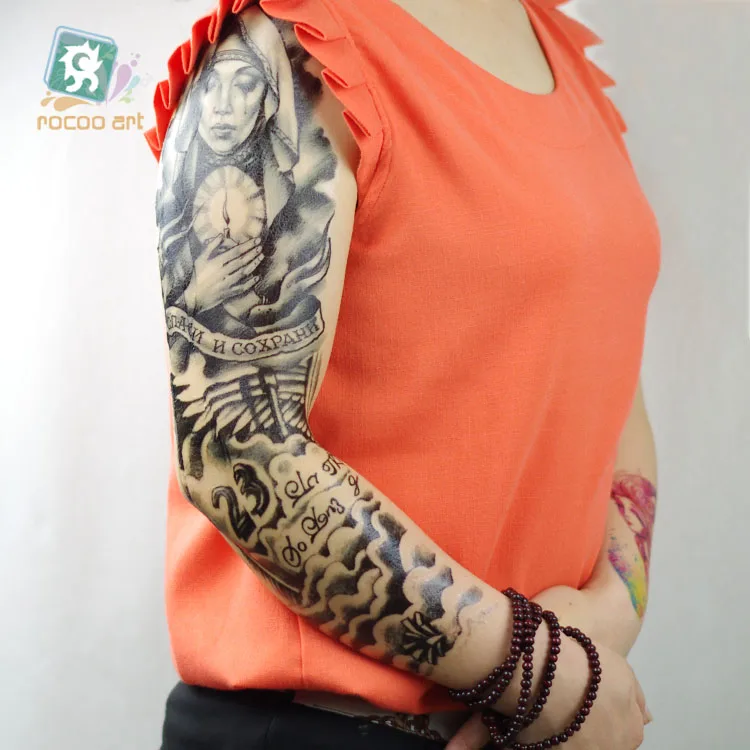AC-032/Extra Large Temporary Tattoos Body Art Tattoo Stickers, Full Arm,Witch, Buddha 6"X 18"