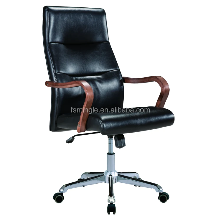 Деревянный подлокотник типа офисное кресло с черным кожа коровы для дизайнера