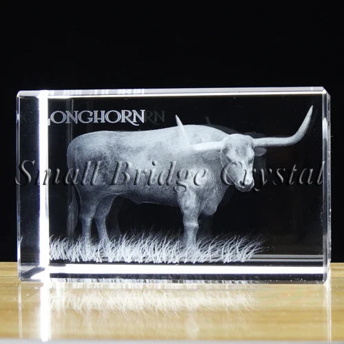 K9 Crystal cube with 3d laser crystal engraving for cow souvenir