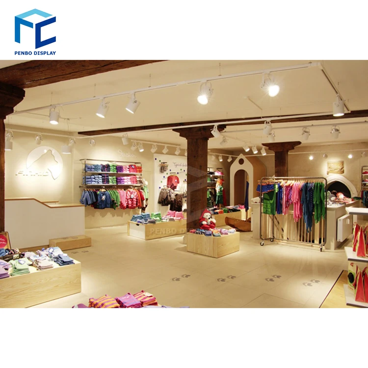 Design d'intérieur de magasin de vêtements de bébé/accessoires de magasin  d'enfants pour des supports d'affichage de chaussures et de vêtements