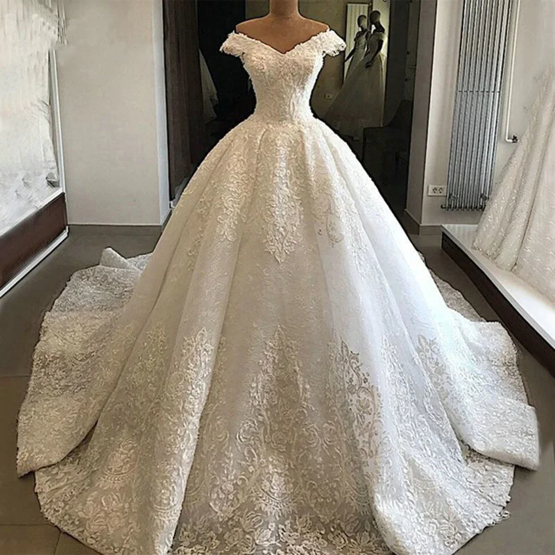 modest v neck wedding dress