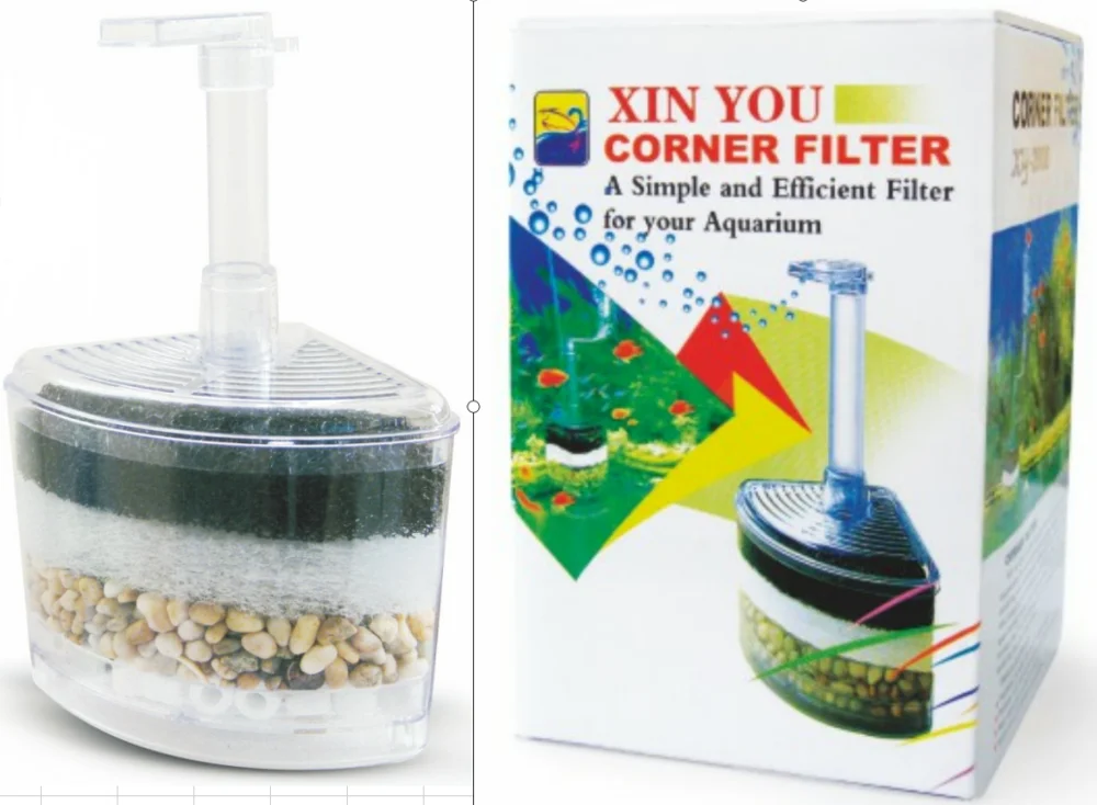 XINYOU Corner Filter Aquarium Fish Tank Internal Air Driven Filter with  Media XY-2008 