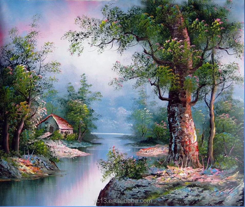 Hyper Realistic Modern With House And River Nature Scenery Oil Painting Buy Landscape Oil Painting Handmade Oil Painting Ballerina Painting Product On Alibaba Com