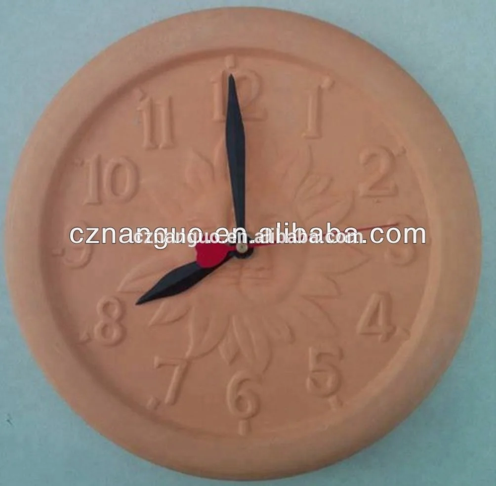 Wholesale Terracotta Thermometer Clay Clock with Thermometer  for Garden Decor Outdoor Garden Thermometer