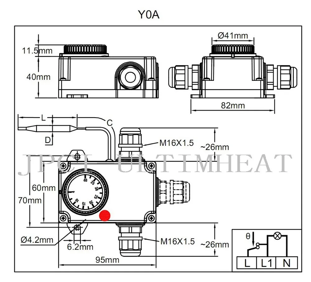 Bulb and Capillary Thermostat Drop-resistant and UV-resistant, Waterproof and Dustproof, Thermostat With Housing Y0A