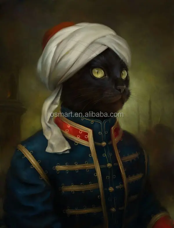 Indian Style White Hat Black Cat Wearing Noble Blue Clothes Living Room Decoration Oil Painting In Canvas Buy Indian Style White Hat Black Cat Wearing Noble Blue Clothes Big Size Decoration Oil