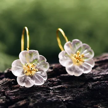 925 Flower in the Rain Silver Drop crystal earring