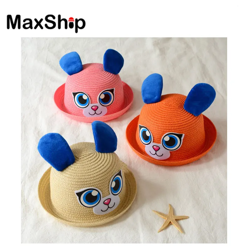 OEM милый бумага соломы синий кролик уха в кролик шляпа для детей солнцезащитный крем