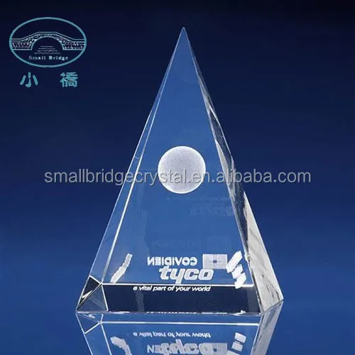 Laser engraved crystal glass pyramid paperweight