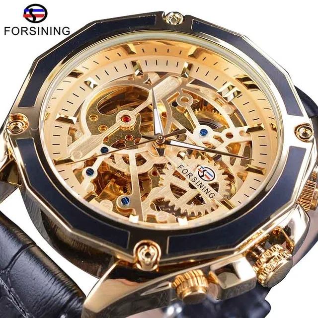 FORSINING Orologio da uomo,Moda scheletro meccanico a