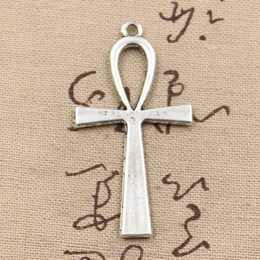Egyptian Ankh Cross Charm Silver Tone 