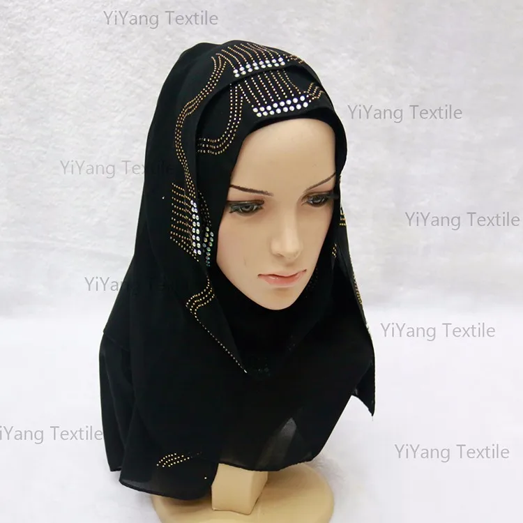 Custom High Quality Turkey Muslim Black Hijab Women Scarves Jersey Hijabs With Glitter