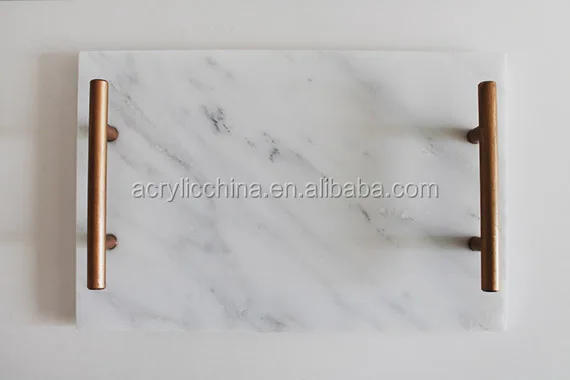 Marble Cheese Tray with Handles in Gold Finish Marble Serving Tray
