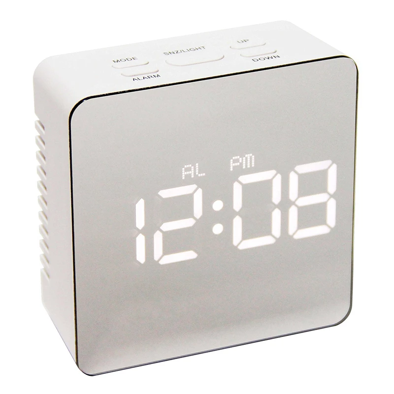 Цифровой Современный зеркальный будильник с термометром светодиодный синий белый свет настольные часы функцией