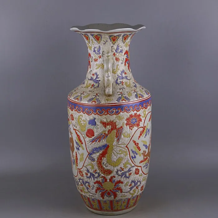中国清朝家用玫瑰花瓷陶瓷裂纹花瓶与龙和凤凰设计| Alibaba.com