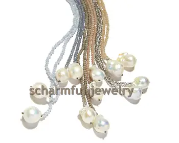 NS193240 Long crystal beads freshwater Necklace Baroque Pearl Faceted Crystal layering Necklace