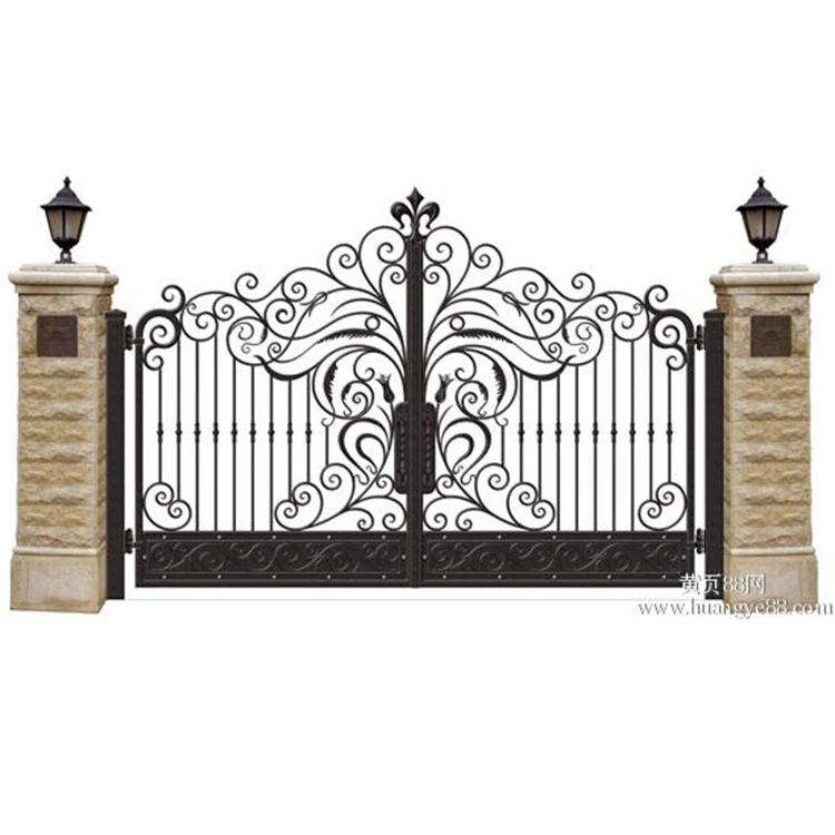 Customized Arch Swing-Open Style Wood Frame Wrought Iron Main Gate Designs Hot Dip Galvanized Zinc Nature Fence Trellis Metal