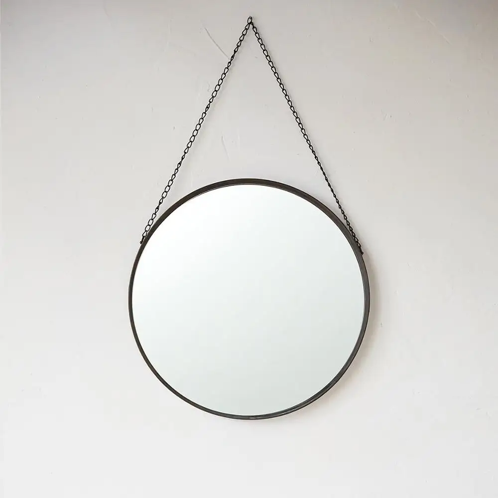 Decorative Round Set of 2 Black Wrought Iron Mirror Frames Wall Mirror with Chain