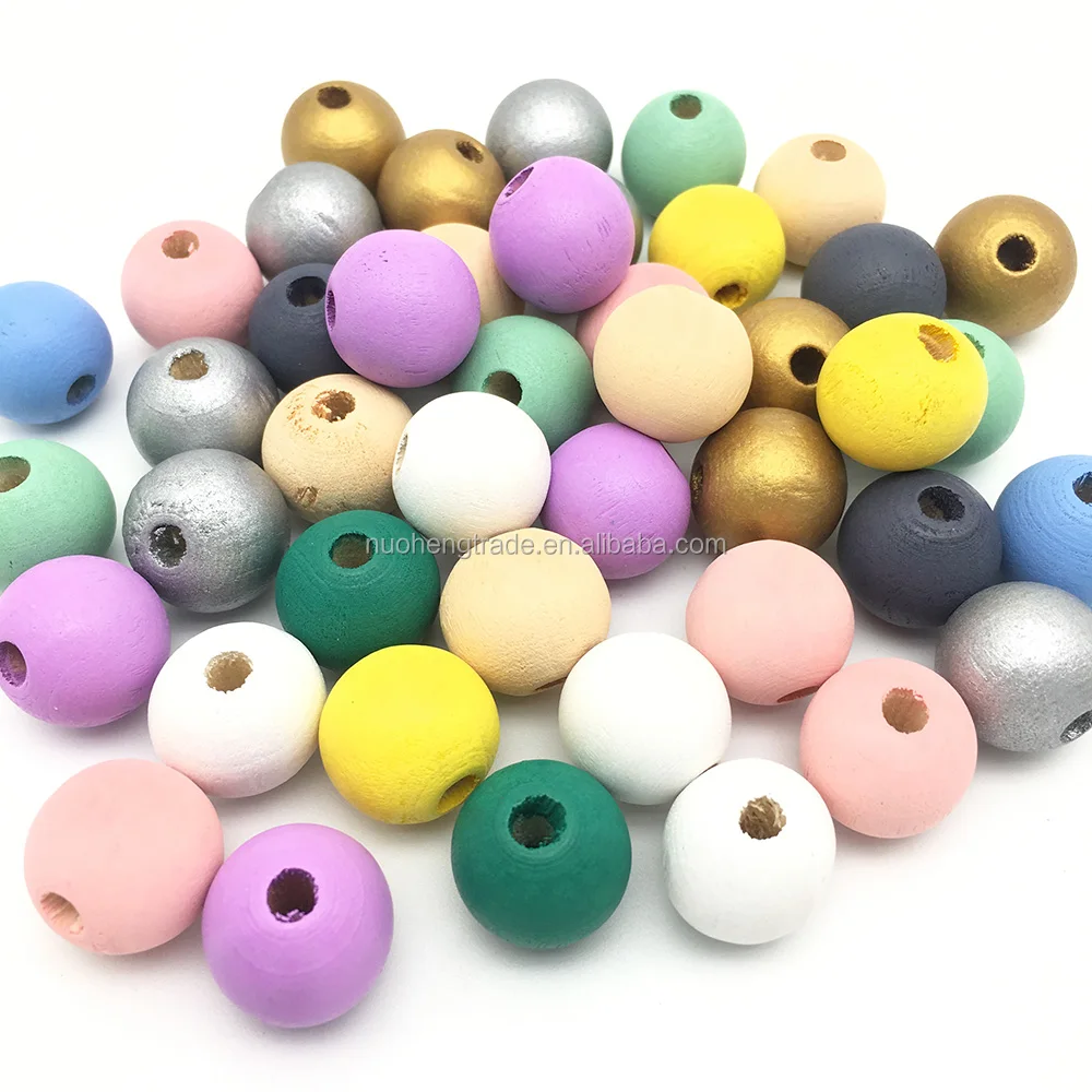 eco friendly painted round wood beads for baby d