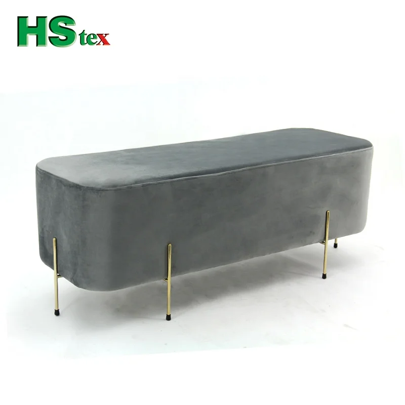 HStex Living Room Fabric Ottoman with Gold Stainless Steel Ottoman Pouf