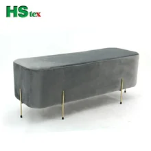 HStex Living Room Fabric Ottoman with Gold Stainless Steel Ottoman Pouf