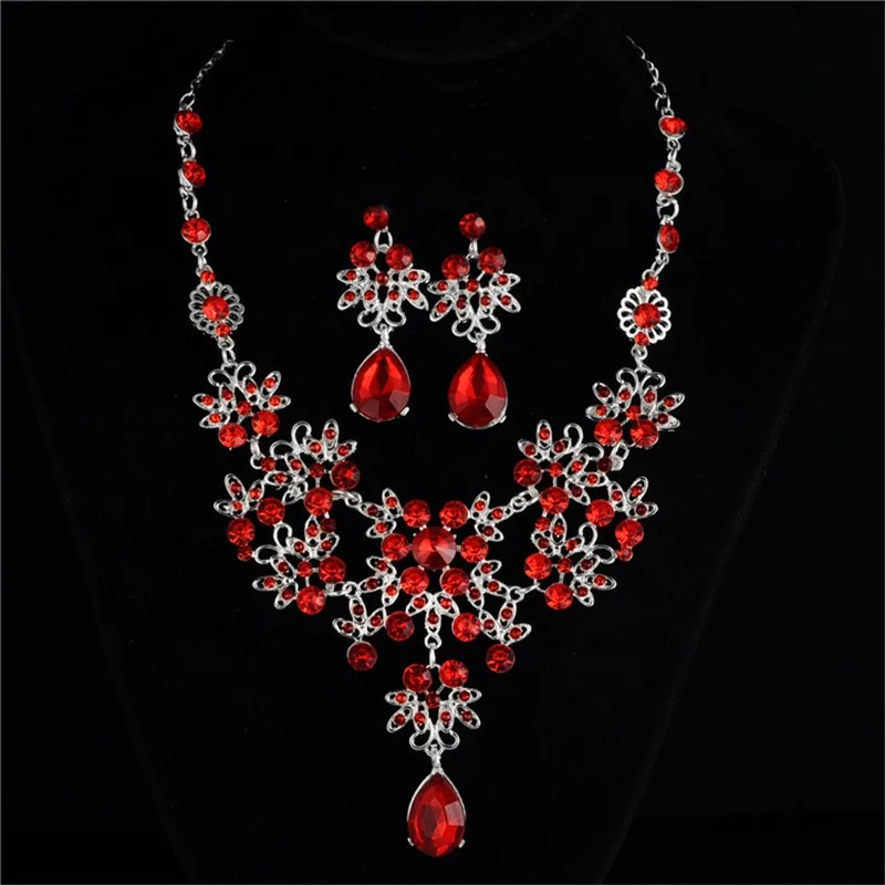 Korean Beautiful Ruby Diamond Newest Bridal Jewelry Set Red