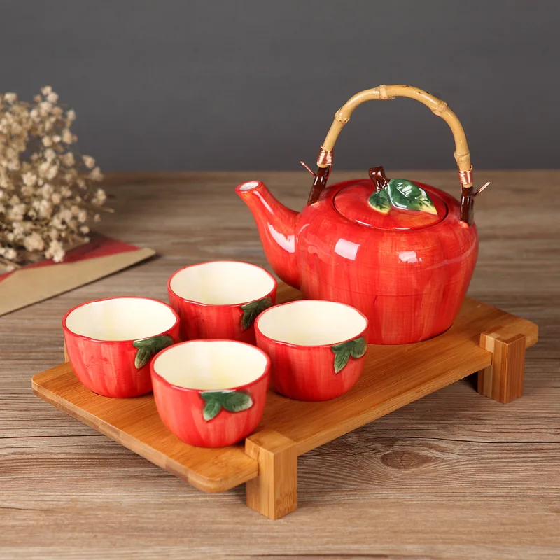 2018 Fruit Style Watermelon/Apple Teapot With Infuser 5pcs Ceramic Tea Set