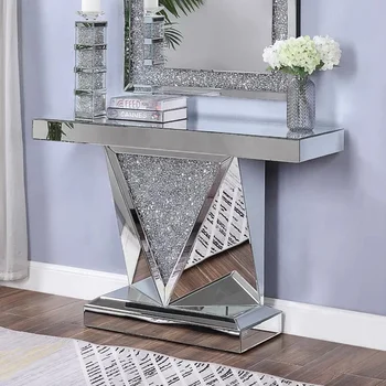 Modern mirrored console table crushed diamond furniture crystal console table decor