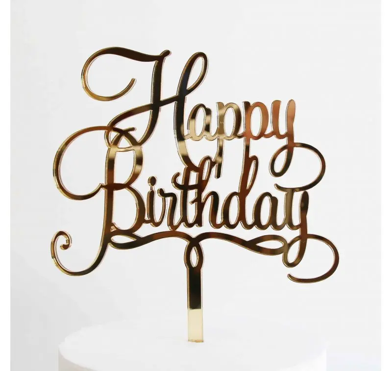 CAKE TOPPER IN PLEXIGLASS A SPECCHIO BUON COMPLEANNO ARGENTO 20 CM