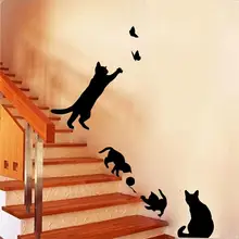 4 cute cats playing wall stickers kids room decorations 707. diy home decals vinyl art animals poster adesivos de paredes 4.5