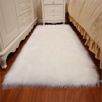 Faux Fur Large Size Square Shaggy Sheepskin Area Rug throw blanket For Home