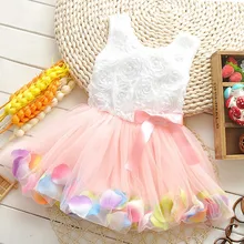 Girls‘ Pink Rose Petal Hem Dress Girls Floral Clothes 6 Different Colors Cute Kids Clothes Princess TuTu Dress Vestidos Infantis
