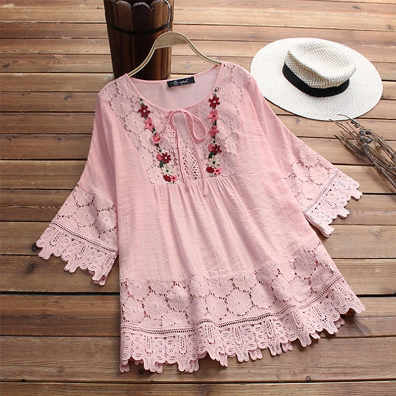 Shop Our S-5XL Fall Spring Lace Crochet Top Women's Blouse
