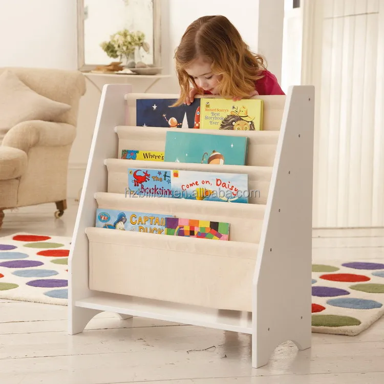5 Level Tier Wooden Childrens Canvas Book Shelf Display Unit White Canvas Bookshelf Jpg