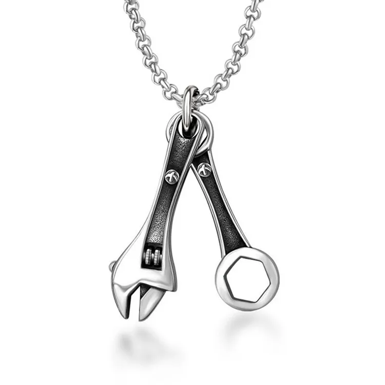 Direct Factory Price China Jewelry Wholesale Men Unique Stainless Steel  Pendant Spanner Wrench Necklace
