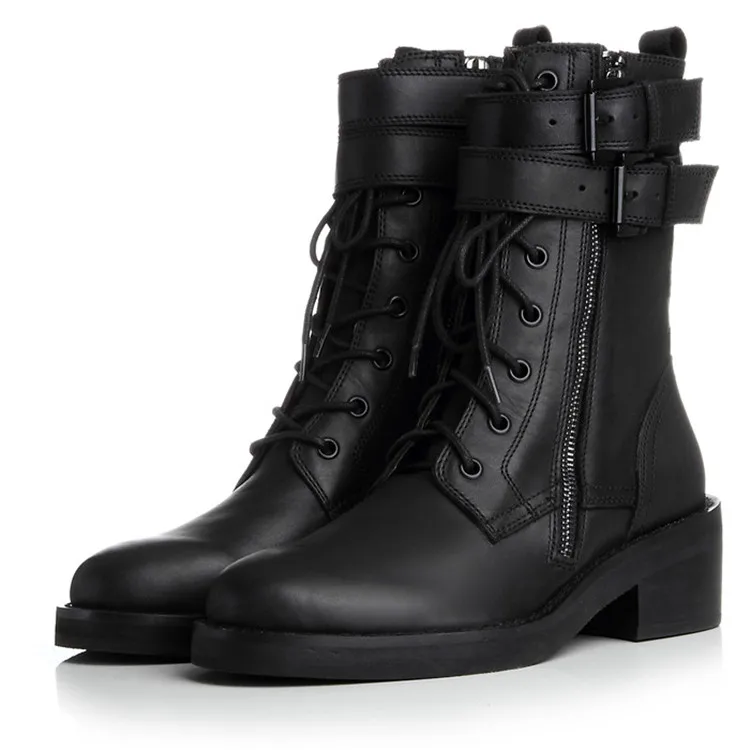 black lace up buckle boots