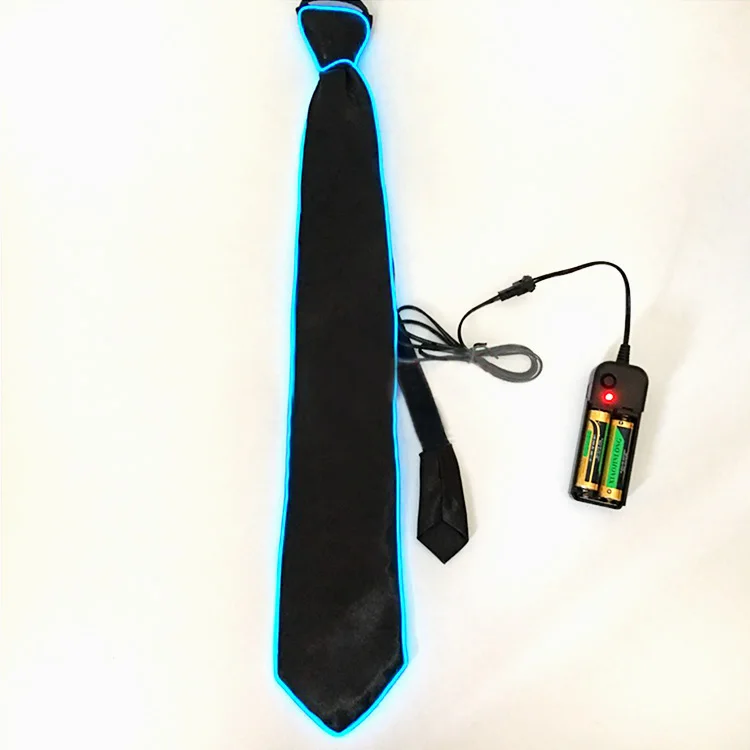 LED Light Up Tie With Suspenders Set - Blue Glow Necktie For Parties & Events