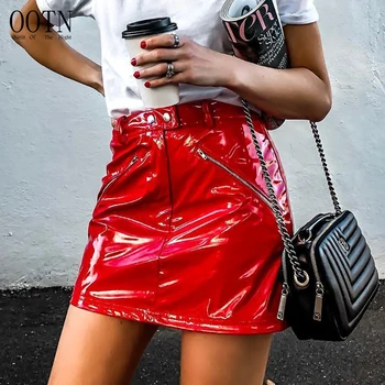 OOTN 2019 Fashion Clothes Female Sexy High Waist Ladies Office Skirts Short PU Leather Summer Mini Skirt Women Red Pencil Skirt