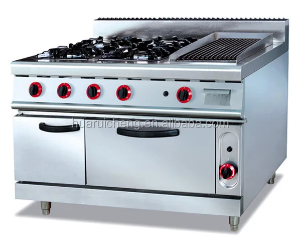 commercial restaurant gas stove with grill and oven