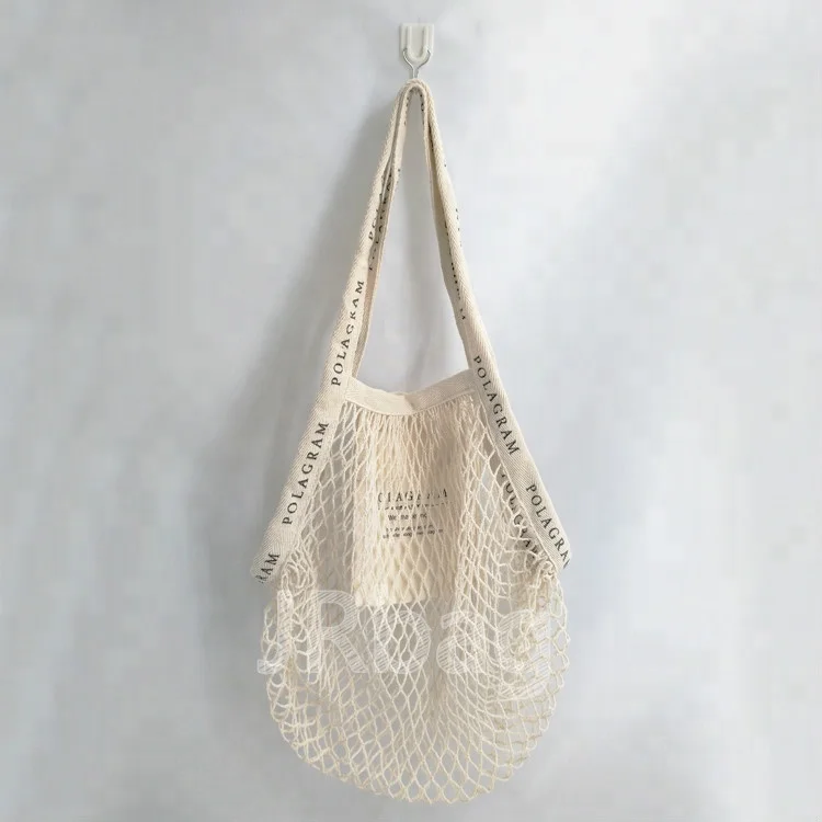 BSCI Supplier's Eco-Friendly Foldable Fruit Vegetable Grocery Net Bag Reusable Cotton Mesh Logo Printing Washable Shopping Bags