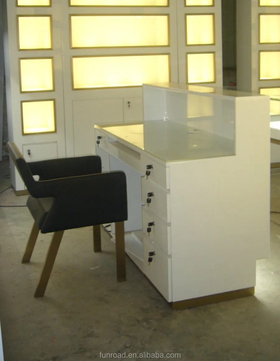 Factory Customized White Gloss Painted MDF Shop Cash Counter and Checkout Counter