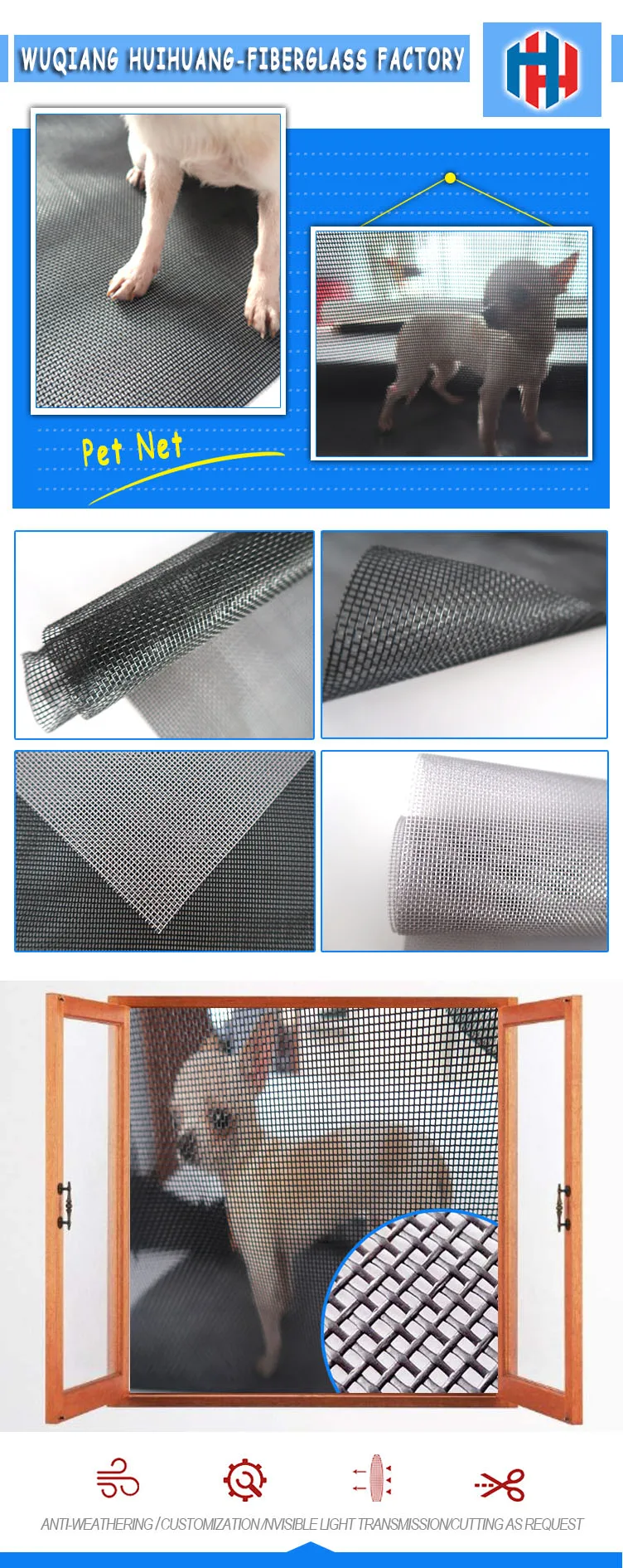 Polyester And Pvc Pet Safety Meshes Cat Screen Mesh Screen Window