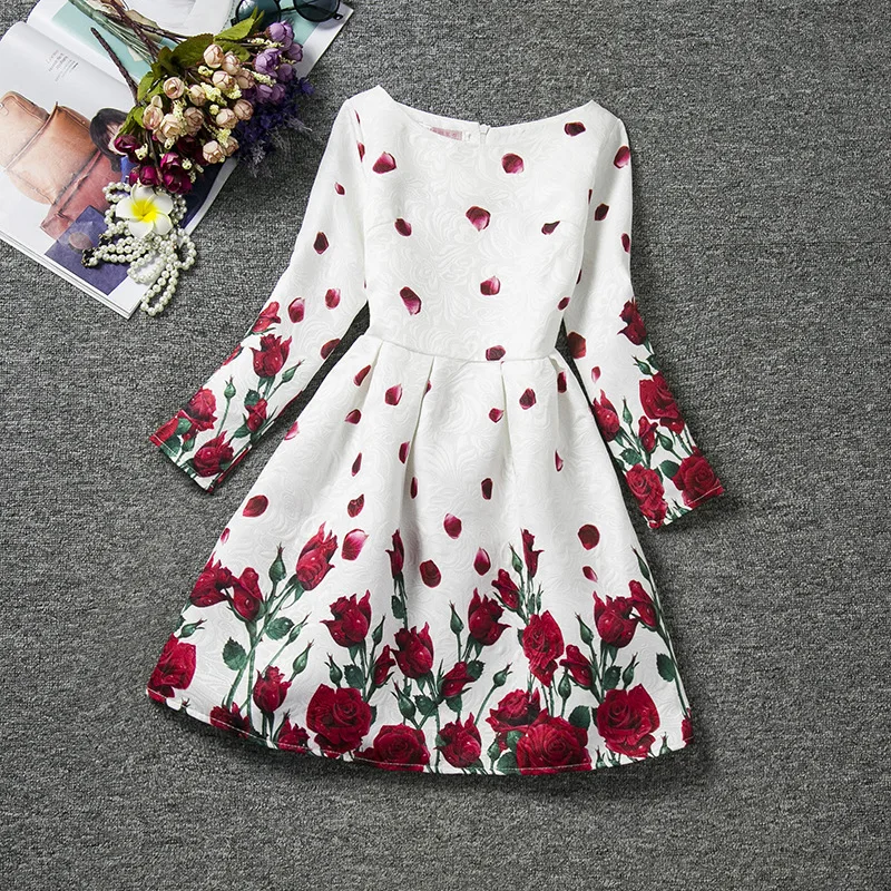 Latest fashion new style long sleeve printing flower pattern dress for kids Alibaba