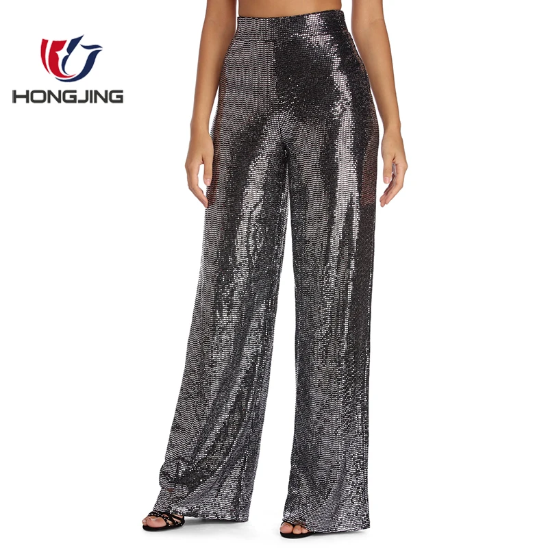 Las Mujeres Luces De Discoteca De Pierna Ancha Pantalones De Lentejuelas  Bordado Composición Largo Pantalón De Talle Alto Piso Longitud Boda Baile Pantalones  Largos - Buy Pantalones De Mujer,Cintura Elástica Ancha,Pantalones Bordados