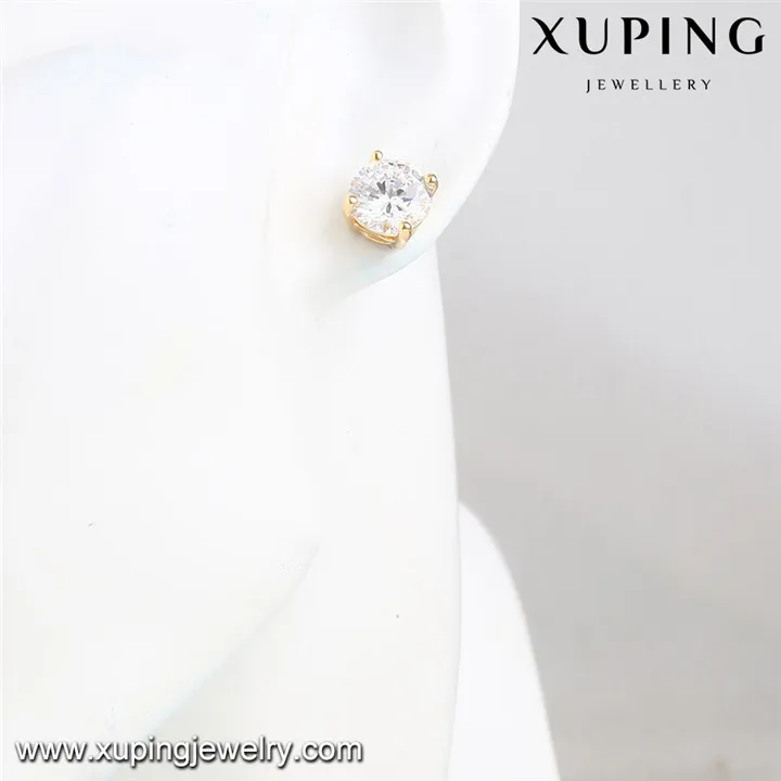 92285 xuping Gold Plated White Single Stone Stud Earrings