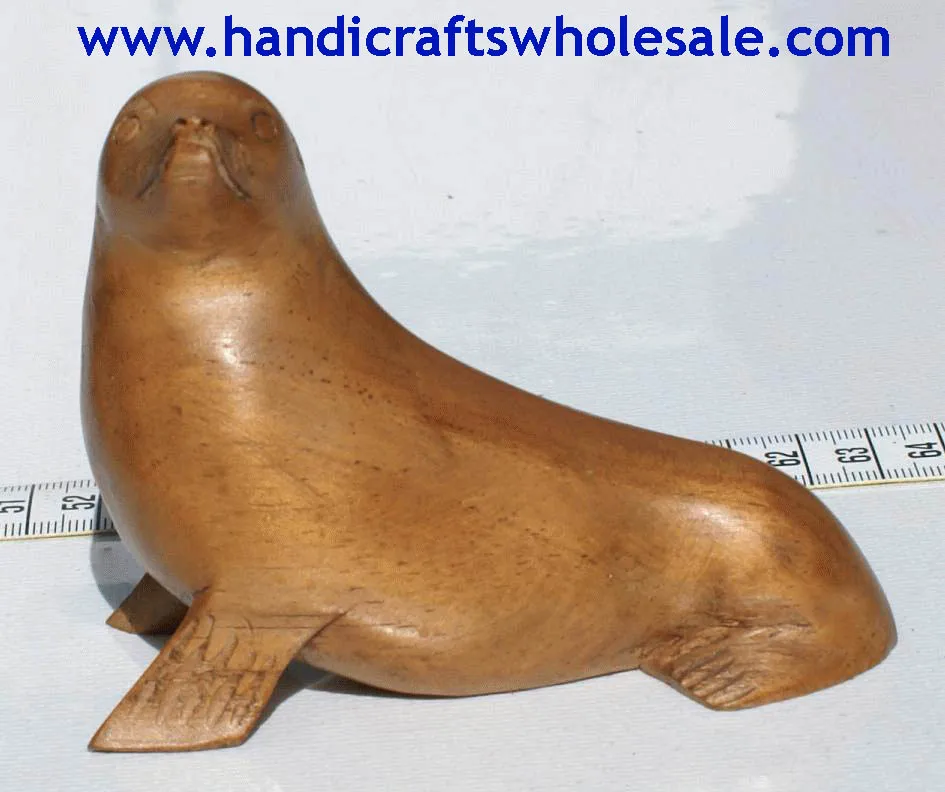 アシカの置物木彫りエキゾチックな野生のアザラシガラパゴス動物像