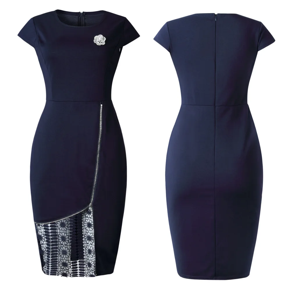 blue viking dress Dark Blue Office Set (Short Jacket and Fitted Squareneck Sleeveless Dr –  BGL main image 1