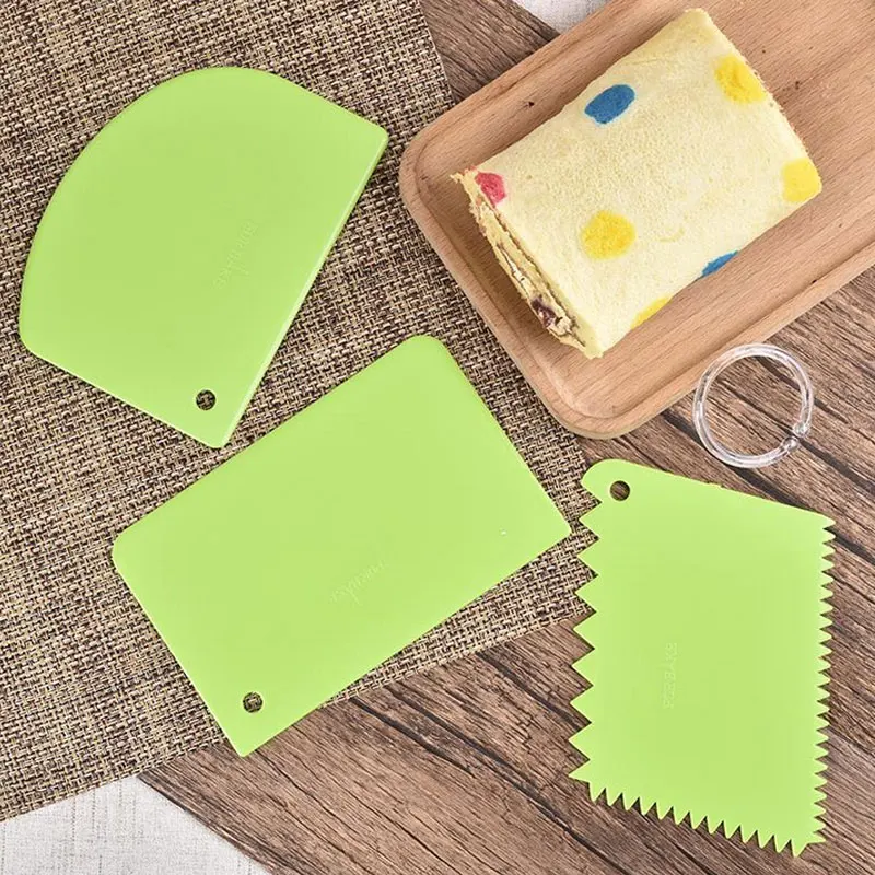 3 Pcs Plastic Dough Icing Fondant Scraper Cake Plain Smooth Jagged Edge Spatula