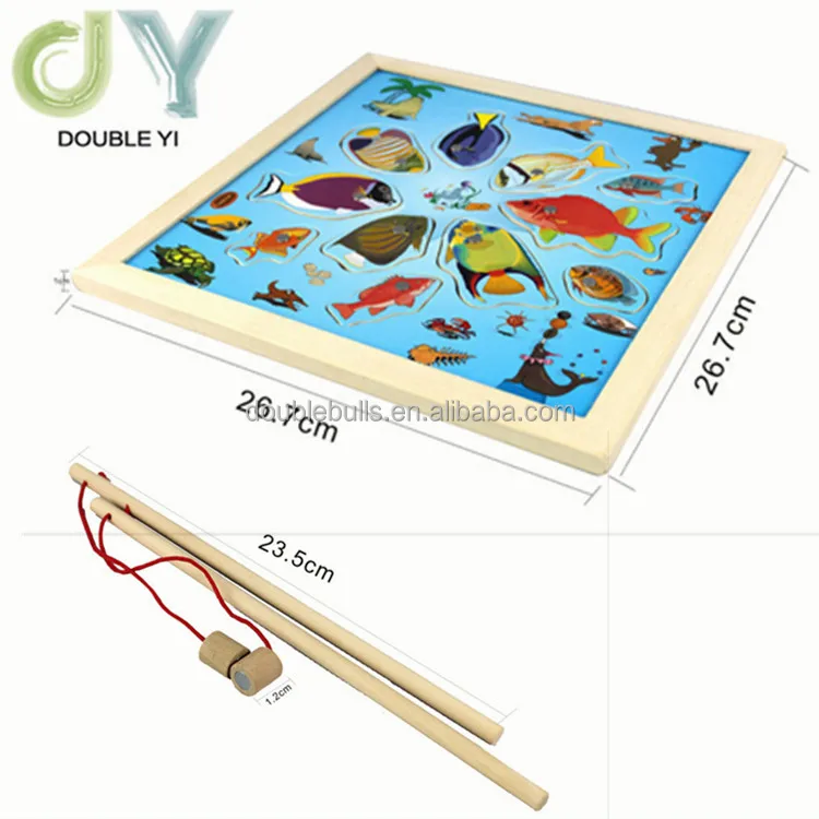 Мультяшная деревянная Магнитная игра-головоломка для рыбалки